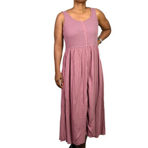 Frye Easy Button Front Dress Pink Mauve Tank Jersey Knit Pockets Rayon Medium